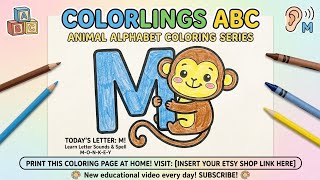 M is for Monkey 🐒 Letter M Coloring Page | ABC Animal Coloring for Kids