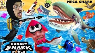 HUNGRY SHARK WORLD!  MegaMouth Sharks' Eat Everything, Even BOMBS!  FGTEEV Attack At Sea! HEHE