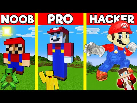 MARIO Statue House Build Battle In Minecraft - NOOB VS PRO CHALLENGE - Maizen Mizen Mazien Parody