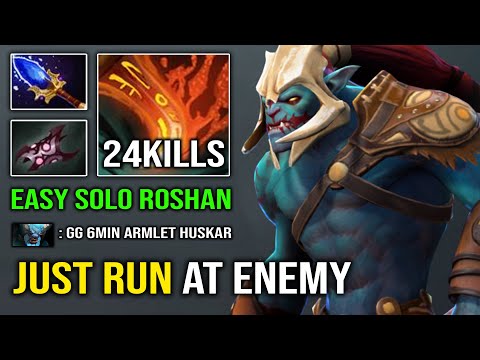 WTF 6Min Armlet EZ Solo Roshan Huskar 100% Cancer Burning DPS Insane Just Run At Enemy Dota 2