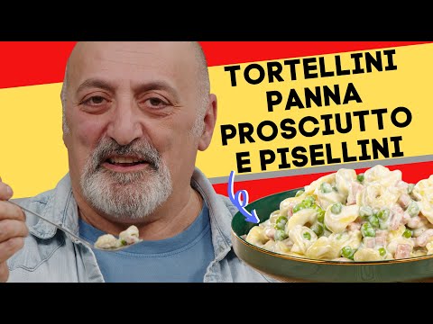 Tortellini with cream, ham and peas