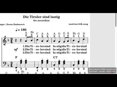 Die Tiroler sind lustig - accordion sheet music for beginner and autodidact - austrian folk song