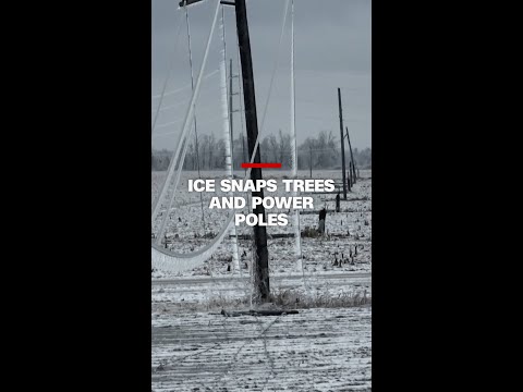 Ice snaps trees and power poles