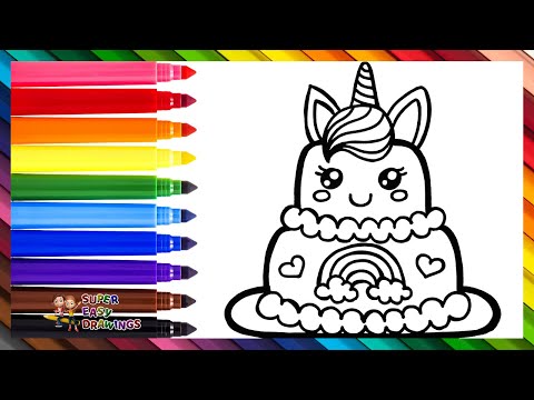 Draw and Color a Unicorn Birthday Cake 🎂🦄❤️🌈 Drawings for Kids