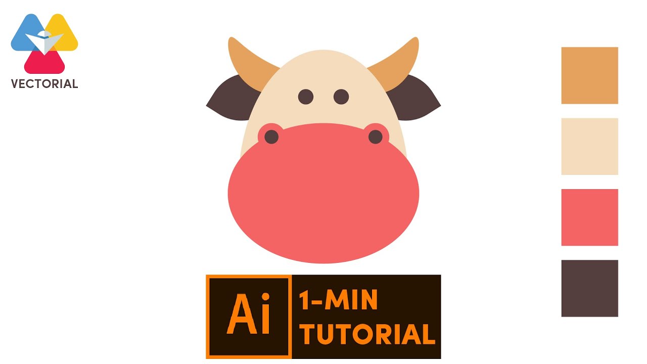 Cow tutorial in Adobe Illustrator - 1 minute tutorial for beginner