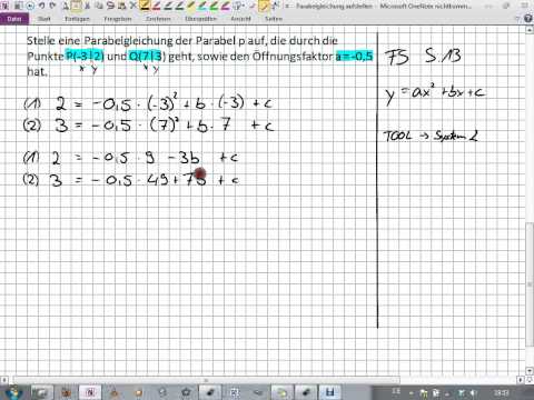 Parabel - Gleichung aufstellen mit zwei Punkten und dem Öffnungsfaktor  (9I.3 | 10II.1)