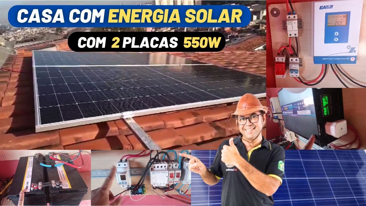 Como montar Sistema de☀️ Energia Solar ☀️OFF GRID com duas placas de 550w