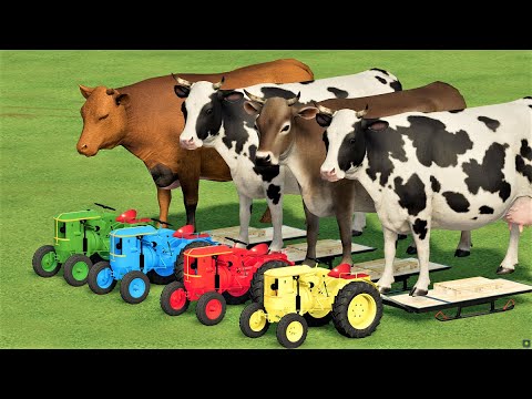 TRANSPORT OF COLORS ! TRANSPORTING  COW WITH MINI COLORED TRACTORS ! Farming Simulator 22 !