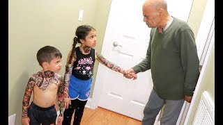 KIDS DO FAKE TATTOO PRANK ON STRICT GRANDPA!!!