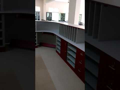 Wooden white & red library counter table, for school & colle...