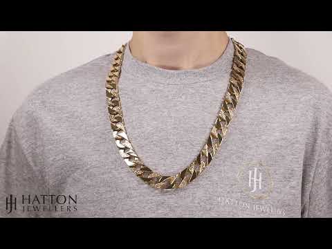 Solid 9ct Yellow Gold Patterned Heavy Square Curb Chain -16mm- 28"