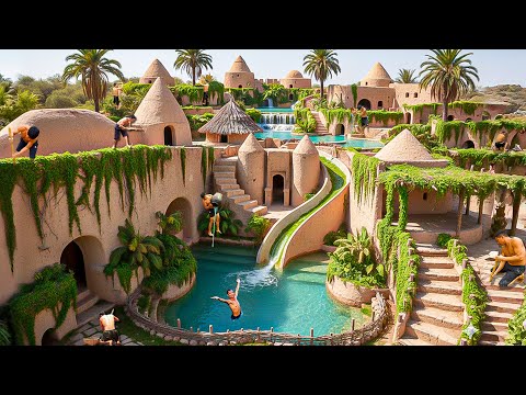 How i built a Massive Clay Castle with a Luxury Multi-Level Water Park Using Primitive Tools