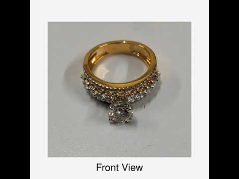 Solitaire Diamond Ring in 18K Yellow Gold with Pave Accents