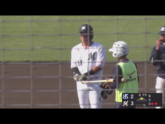 【みやざきPL】野手の前にポトリと落ちた!! マリーンズ・山口航輝の勝ち越しタイムリー2ベース!! 2025年10月26日 千葉ロッテマリーンズ 対 東京ヤクルトスワローズ