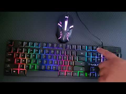 Klaviatūra T-Wolf TF200 PC žaidimų klaviatūros (EN) mechaniniai mygtukai + žaidimų pelės rinkinys su LED juodu video