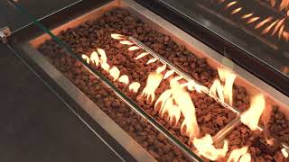 OUTFLEXX Garten-Essgruppe für 8 Personen, anthrazit matt, Alu/Glas, 200 x 100 cm, mit Feuerstelle