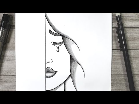 Dessin au crayon de papier : Comment dessiner le visage d'une femme qui pleure - Tutoriel de dessin