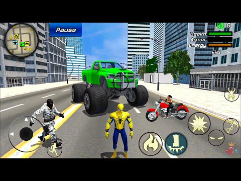 Spider Rope Hero Gangster Crime Simulator - Monster Truck and bike at Vegas City - Android Gameplay