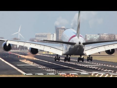Emirates Airbus A380 Smooth Landing At Amsterdam (HD)