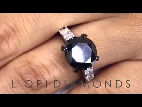 BDR- 199 - 6.05 Carat Certified Natural Black Diamond Engagement Ring 14k White Gold