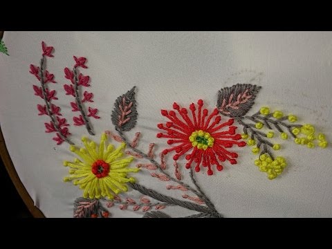 Hand embroidery-#27-long french knot flowers, fly stitch leaves-leisha's galaxy.