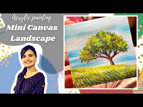 Mini Canvas Painting | Landscape Acrylic Painting: Timelapse | Tree | Arpana's Art Room