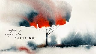 Painting a Lone Tree in Watercolor | Minimalist Art Tutorial