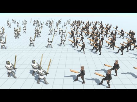 100 Teutonic Knight Army vs 100 Modern Human Army ARBS Animal Revolt Battle Simulator