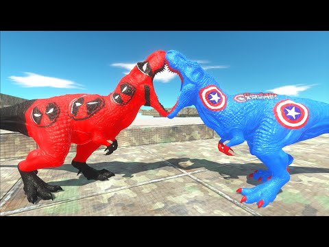 DEADPOOL T-REX VS CAPTAIN AMERICA T-REX & GOKU GORO DEATH RUN - Animal Revolt Battle Simulator