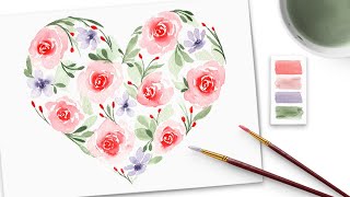 Valentine’s Day Loose Watercolor Floral Heart | Easy Step-by-Step Tutorial!