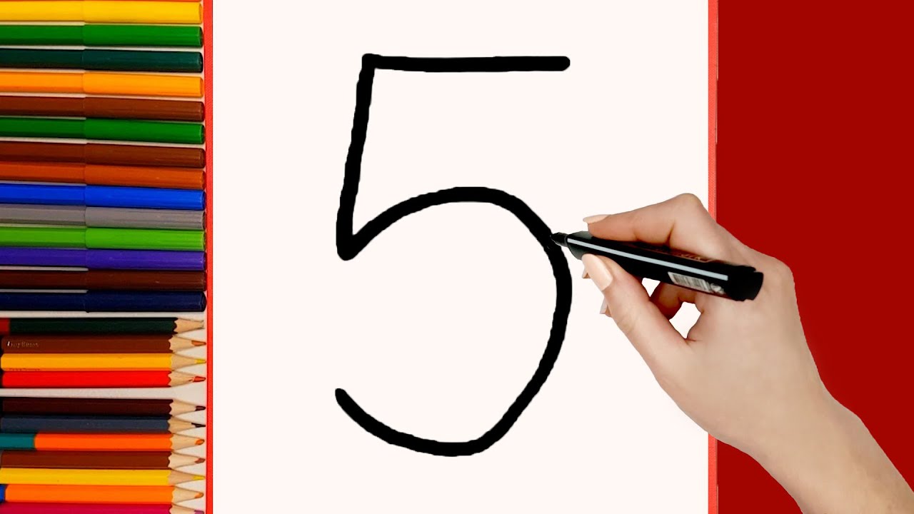 Cómo dibujar un Leon del número 5 paso a paso para niños. Dibujo de animales para niños fácil