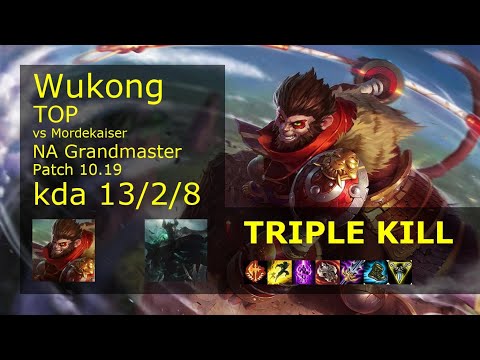 Wukong Top vs Mordekaiser - NA Grandmaster 13/2/8 Patch 10.19 Gameplay