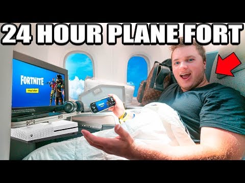 24 Hour First Class Plane Fort Challenge! 📦✈️ Tv, Gaming, Food & More! Video