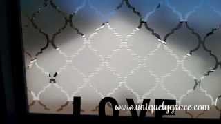 Window Treatment Under $10 - Faux Frosted Glass Tutorial Moroccan Tile Pattern