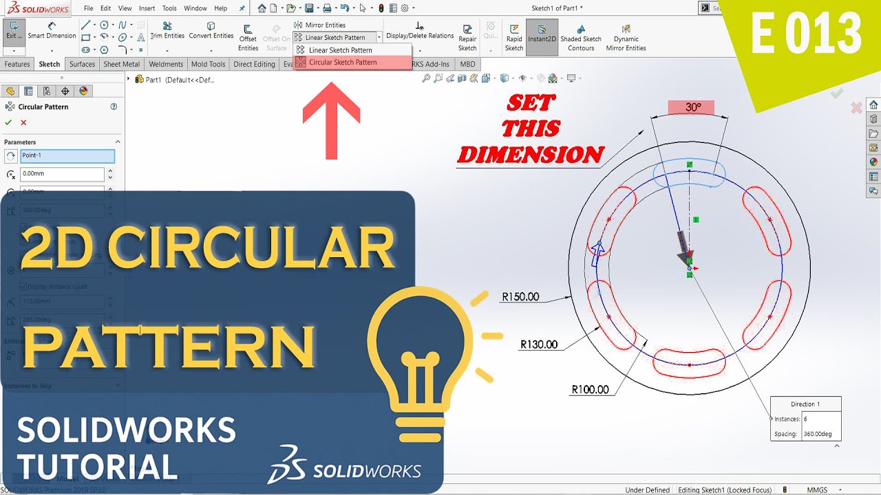SolidWorks Sketch Tutorial (E013) │ SolidWorks Sketch Circular Pattern - For Beginners In English