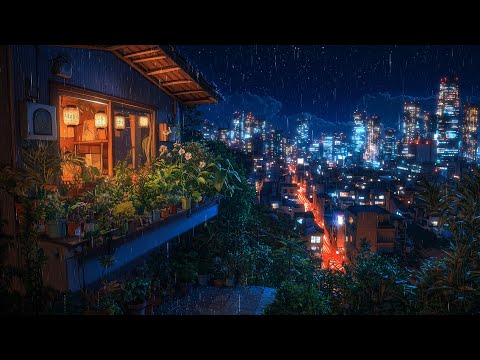Lofi Zen – Calm Beats from your Home Above the Neon City | Rainy Night Chill for Study & Sleep | 4K