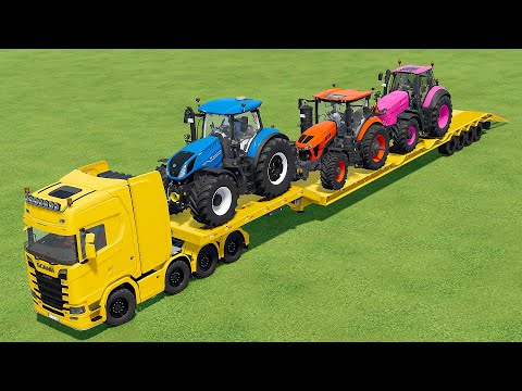 LOADING & TRANSPORTING COLORED TRACTORS CLAAS, JOHN DEERE DEUTZ - Farming Simulator 2022