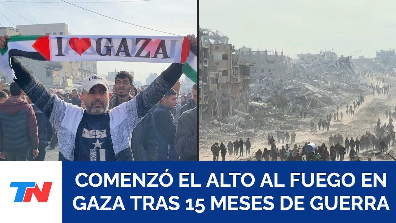 Una multitud de palestinos regresó a Gaza tras el inicio del alto al fuego entre Israel y Hamas