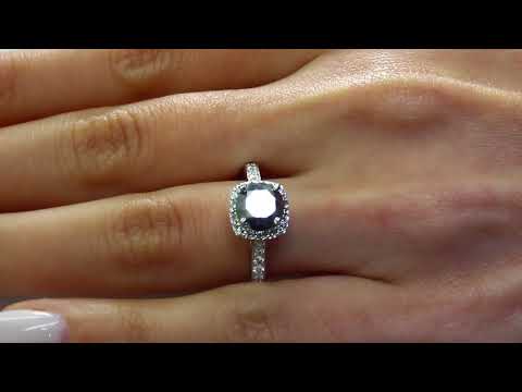 Round Cut Black Diamond Halo Engagement Ring in White Gold (MVSB0039-W) (MD160328)
