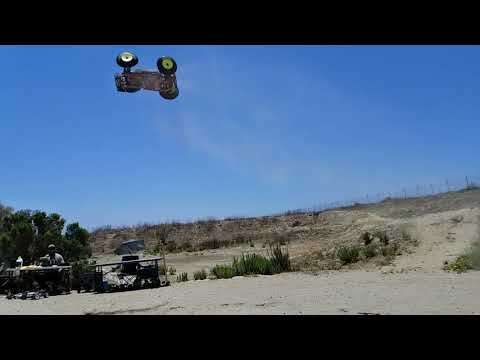 Team Associated RC8T3e gets a double backflip at Fiesta Island in the San Diego