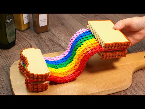 Colorful LEGO Breakfast: RAINBOW Grilled Cheese Sandwich Recipe | ASMR StopMotion Cooking
