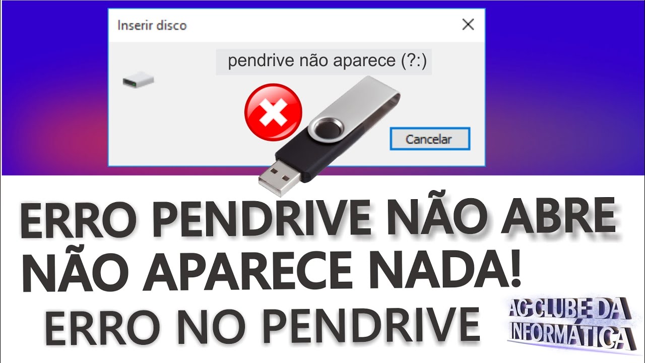 PENDRIVE não abre, NÃO APARECE NADA no PC, ERRO PENDRIVE, SOLUÇÃO!