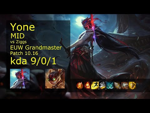 Yone vs Ziggs Mid - EUW Grandmaster 9/0/1 Patch 10.16 Gameplay