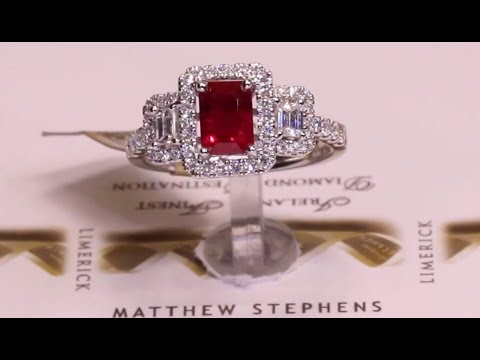 #63700 | R1.08ct/D0.69ct | Ruby & Diamonds Three Stone Halo Ring | Set in 18ct White Gold