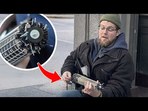 Street musician can't believe the guitar I just handed him