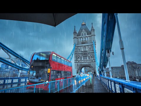 A Rainy City of London Dawn Walk from Holborn Station to Tower Bridge | 4K