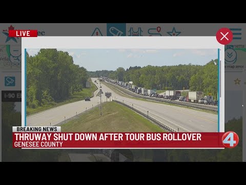 Thruway shut down after tour bus rollover