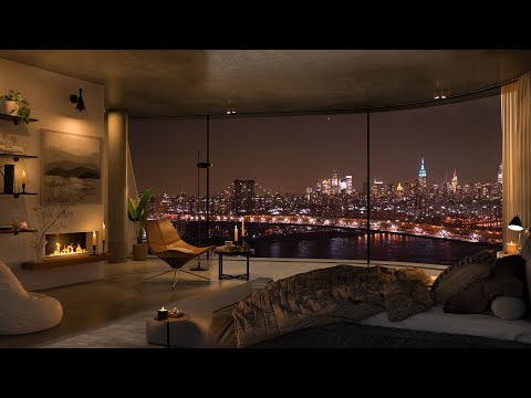 Elegant Jazz Evening in NYC Luxury Bedroom | 4k Relaxing Music | Night Chill 🎷🏙️