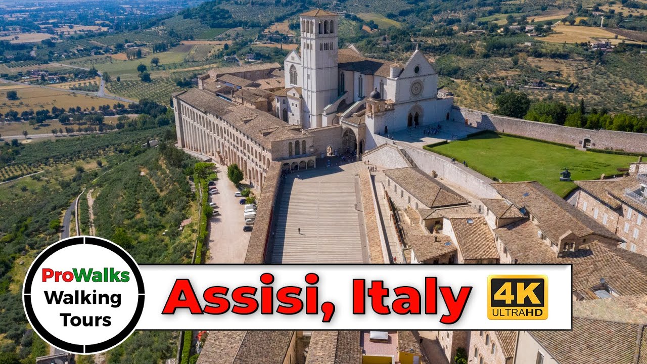 Immersive street-level walking tour through Assisi Basilica, Italy, showcasing authentic urban landscapes, local architecture, and the vibrant atmosphere of the city's neighborhoods