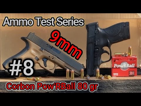 9mm Ammo Testing Series: #8 Corbon 80gr +P Pow'RBall 🔴 Glock 17 and M\u0026P Shield | Accuracy/Gel